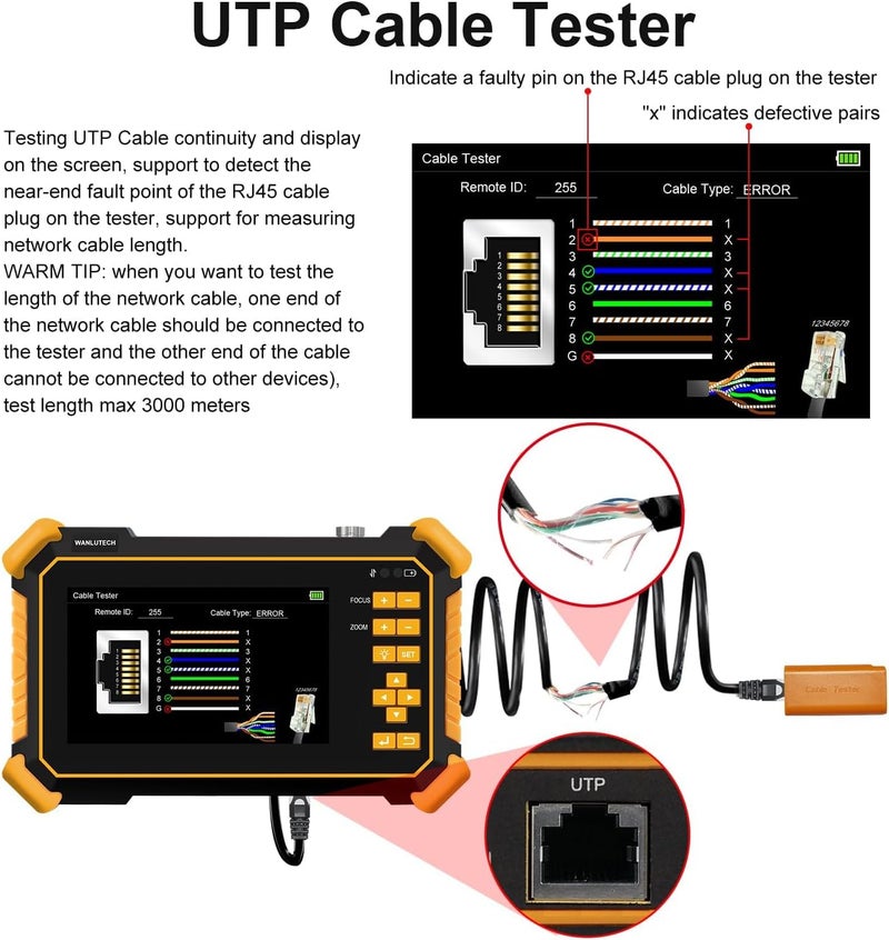 EVERSECU جهاز اختبار كاميرا CCTV بشاشة 4.3 بوصة CVI TVI AHD - 8MP HD التعرف التلقائي، خرج طاقة DC12V، بطارية 5200mAh - يدعم PAL/NTSC، التحكم PTZ عبر الكوكسيل، مشغل وسائط واختبار صوتي - Image 4